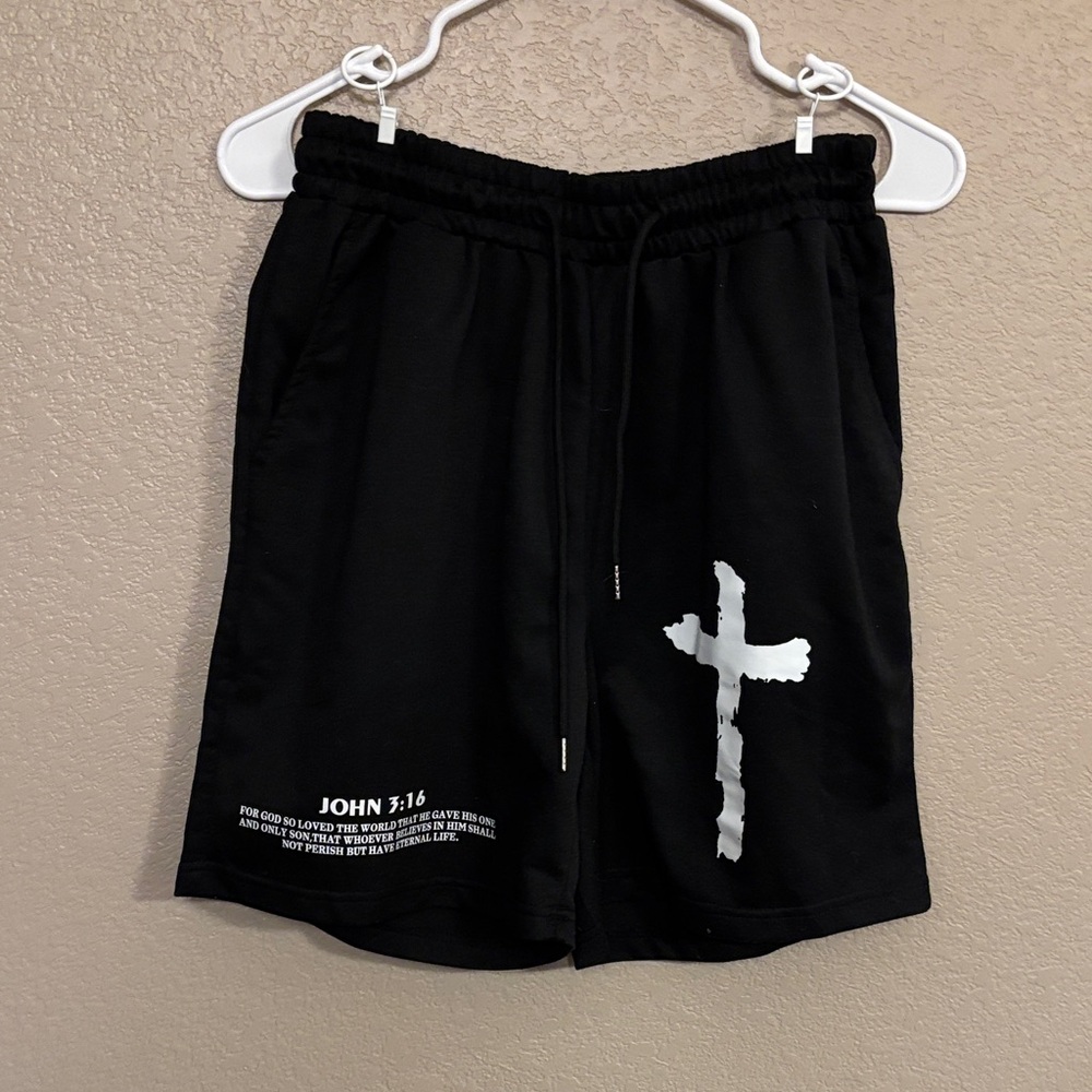 Men's Black John 3:16 Shorts with White Cross